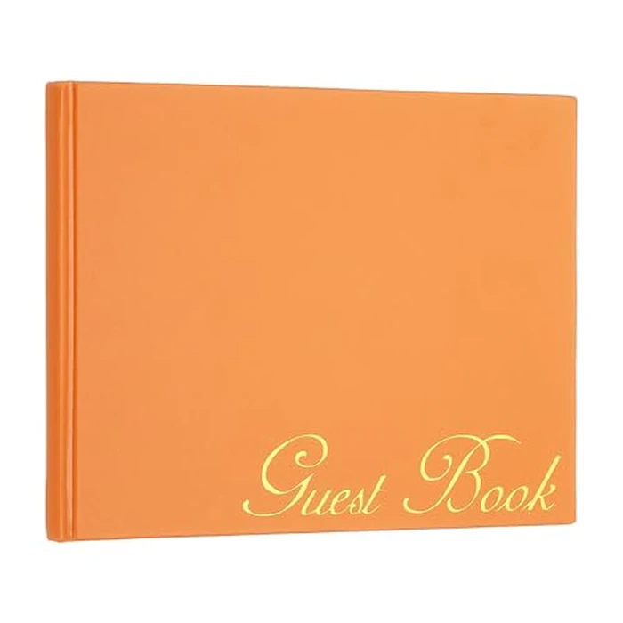PATIKIL Elegant Guestbook, 9"x7" PU Leather Wedding Guest Book Stylish Sign in Book with 50 Blank 120GSM Paper for Receptions Birthdays Funerals Special Events, Orange by PATIKIL - Used - Like New condition - CA$7.28