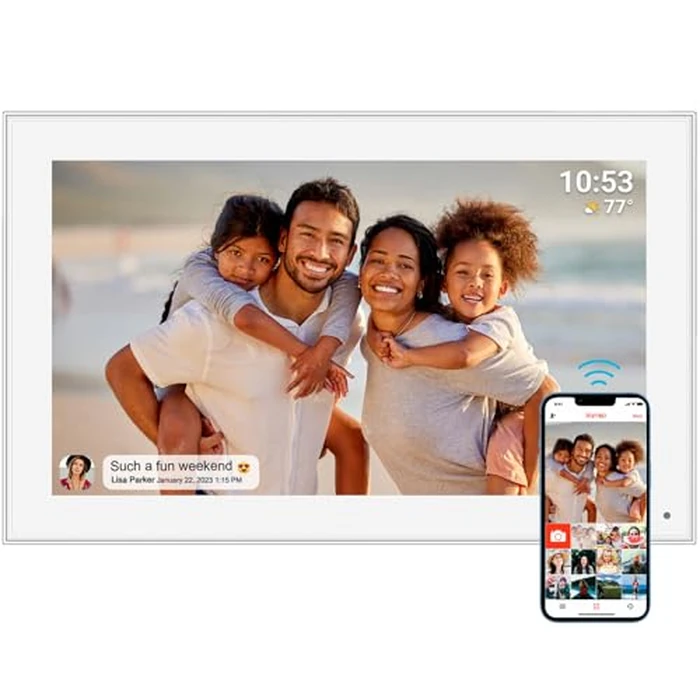 15.6" Frameo Digital Picture Frame WiFi, 1920x1080 IPS FHD Touch Screen Large Electronic Photo Frames, Send Photos from Your Phone from Anywhere, Best Gifts for Parents and Grandparents by moonka - Used - Like New condition
