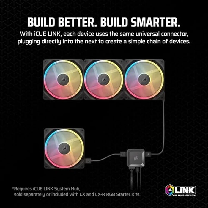 CORSAIR iCUE Link LX140-R RGB 140mm PWM Reverse Fan - Single Fan - Low-Noise, CORSAIR Magnetic Dome Bearing, Dual Light Loops, CORSAIR QuikTurn(TM) Screws, Zero RPM Mode - Black by Corsair - Image 4