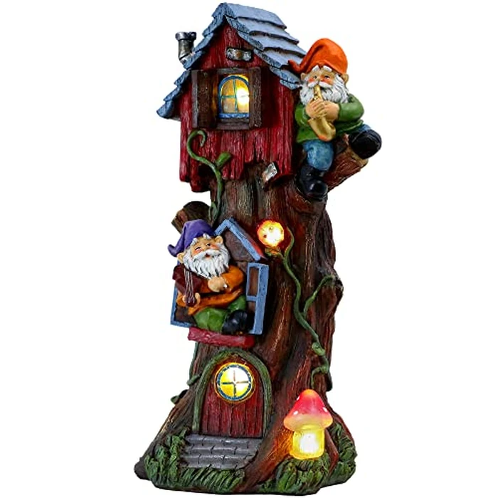 TERESA'S COLLECTIONS 11" Tall Large Garden Statues Gnome Treehouse with Solar Outdoor Light, Dad Gifts for Men,Resin Garden Decor Lawn Ornaments for Patio Yard Decor Gifts for Mom by TERESA'S COLLECTIONS - Used - Like New condition