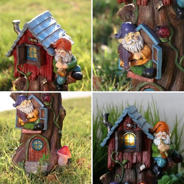 TERESA'S COLLECTIONS 11" Tall Large Garden Statues Gnome Treehouse with Solar Outdoor Light, Dad Gifts for Men,Resin Garden Decor Lawn Ornaments for Patio Yard Decor Gifts for Mom by TERESA'S COLLECTIONS - Image 2