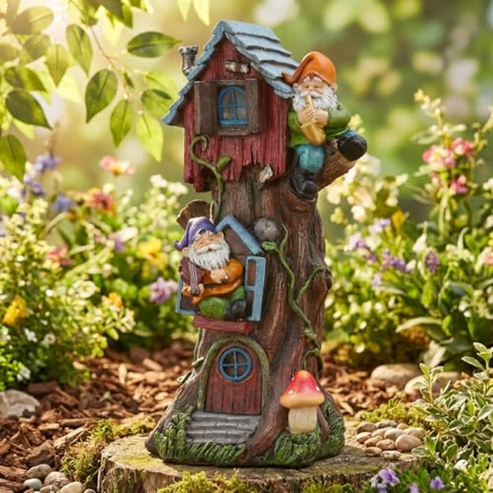 TERESA'S COLLECTIONS 11" Tall Large Garden Statues Gnome Treehouse with Solar Outdoor Light, Dad Gifts for Men,Resin Garden Decor Lawn Ornaments for Patio Yard Decor Gifts for Mom by TERESA'S COLLECTIONS - Image 3