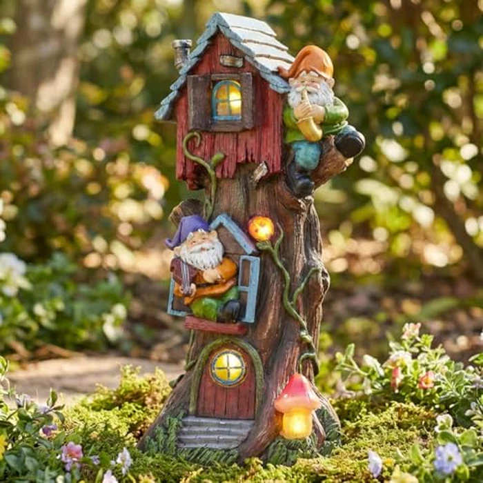 TERESA'S COLLECTIONS 11" Tall Large Garden Statues Gnome Treehouse with Solar Outdoor Light, Dad Gifts for Men,Resin Garden Decor Lawn Ornaments for Patio Yard Decor Gifts for Mom by TERESA'S COLLECTIONS - Image 4