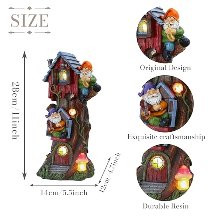 TERESA'S COLLECTIONS 11" Tall Large Garden Statues Gnome Treehouse with Solar Outdoor Light, Dad Gifts for Men,Resin Garden Decor Lawn Ornaments for Patio Yard Decor Gifts for Mom by TERESA'S COLLECTIONS - Image 5