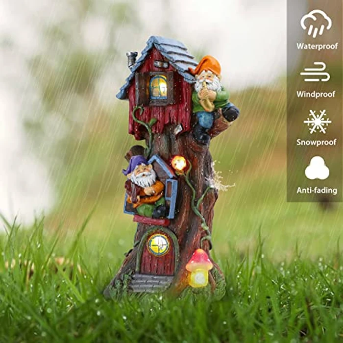 TERESA'S COLLECTIONS 11" Tall Large Garden Statues Gnome Treehouse with Solar Outdoor Light, Dad Gifts for Men,Resin Garden Decor Lawn Ornaments for Patio Yard Decor Gifts for Mom by TERESA'S COLLECTIONS - Image 6