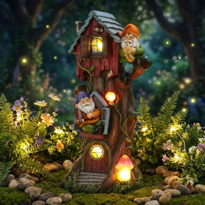 TERESA'S COLLECTIONS 11" Tall Large Garden Statues Gnome Treehouse with Solar Outdoor Light, Dad Gifts for Men,Resin Garden Decor Lawn Ornaments for Patio Yard Decor Gifts for Mom by TERESA'S COLLECTIONS - Image 7