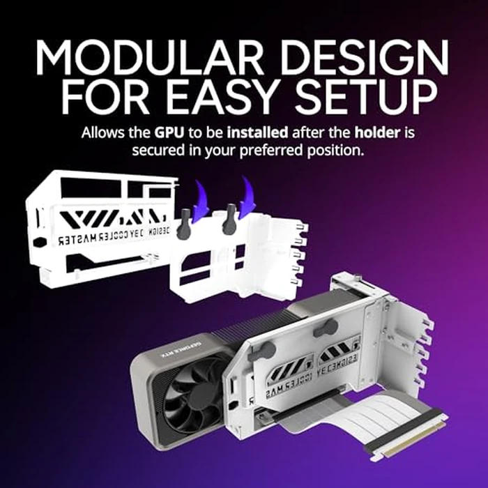 Cooler Master Vertical GPU Card Holder Kit V3 White, PCIe 4.0 5.0 Motherboards GPUs RTX 5090 RX 9070 XT, ABS Casing, 165mm Length, Modula Adjustable for E-ATX ATX Micro ATX Case by Cooler Master - Image 6