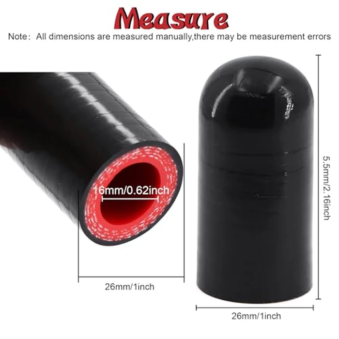 High Temperature 4-Ply Reinforced Silicone Hose Cap ID 5/8 Inch(16mm) Hose End Plug For Turbo Bypass Valve/Vacuum/Fix Leak/Throttle Body Water Port/Heater Core/Coolant Heater Bypass Vacuum Water Port by TuoLauthon - Image 2