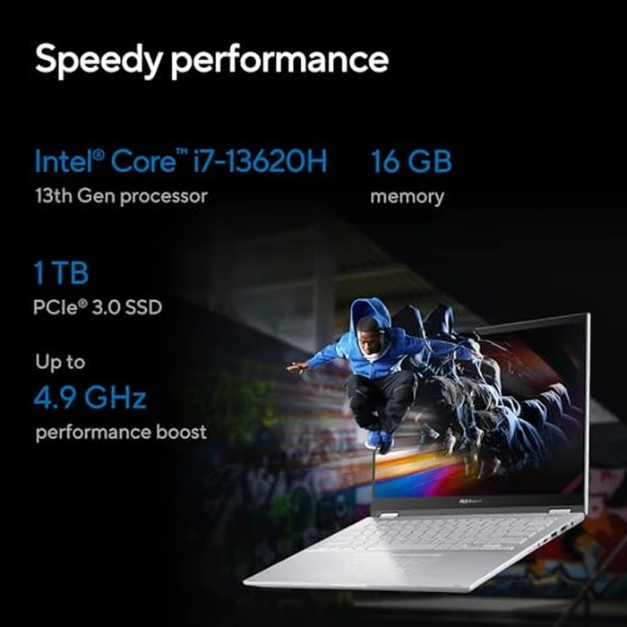 ASUS Vivobook S 14 Flip Laptop, 14” WUXGA Touch Display, Intel Core i7-13620H CPU, 16GB DDR4 RAM, 1TB SSD, NumberPad, WiFi 6E, Windows 11 Home, Cool Silver, TP3402VA-AS71T-CA by Asus - Image 4