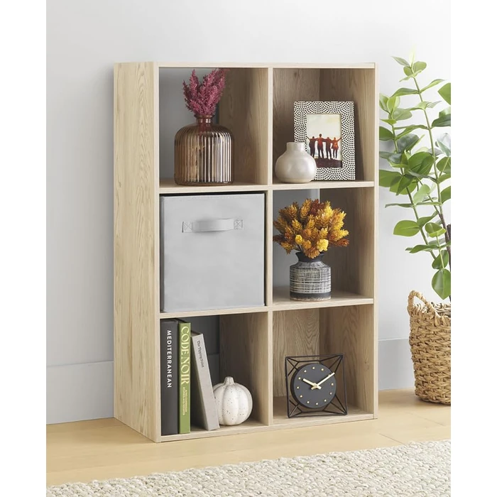 Whitmor 6 Cube Bookcase Storage Organizer, 3 Tier Stackable MDF Bookshelf, Open Storage Display Shelf, Storage Cabinet for Living Room, Bedroom, Home, Office, 23.9" L x 11.7" W x 35.5" H, Sonoma Oak by Whitmor - Used - Very Good condition - US$42.03