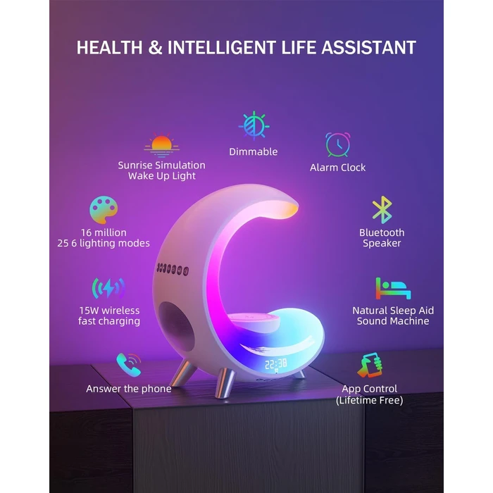 Burlan Multifunctional Bluetooth Speaker with Table Lamp - White by Burlan - Image 2