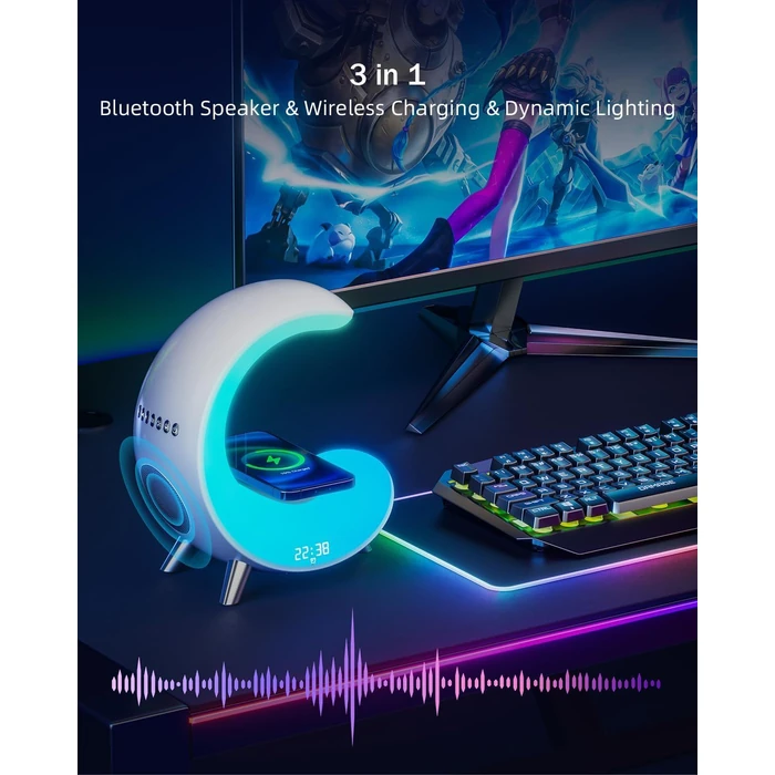 Burlan Multifunctional Bluetooth Speaker with Table Lamp - White by Burlan - Image 3