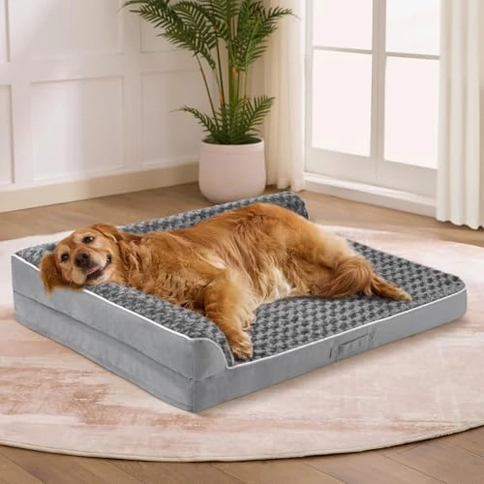 Aeroluxe Dog Beds Large Sized Dogs, XL Orthopedic Dog Beds for Large Dogs 42"x30"x7.5", Waterproof Pet Bed with Washable Cover, L-Shaped Pet Couch with Portable Handle, Grey by Aeroluxe - Used - Very Good condition - US$40.43