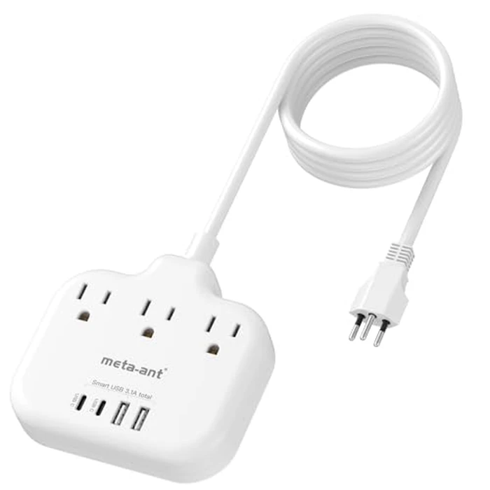 Brazil Power Adapter with 5FT Extension Cord, meta-ant US to Brazil Travel Plug with 3 American Outlets and 4 USB Charger Port(2 USB C), Type N Adaptor for USA to Brazilian Brazil, White by meta-ant - Used - Acceptable condition - CA$22.65