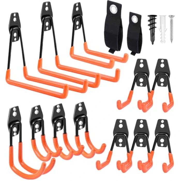 Heavy Duty Steel Garage Storage Hooks, 14 Pack - Tool Hangers with Anti-Slip Coating for Garden Tools, Ladders, Bulky Items by Remiawy - Used - Like New condition - CA$28.46