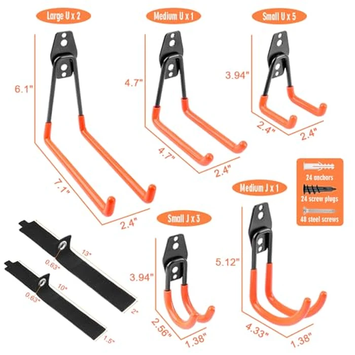 Heavy Duty Steel Garage Storage Hooks, 14 Pack - Tool Hangers with Anti-Slip Coating for Garden Tools, Ladders, Bulky Items by Remiawy - Image 2