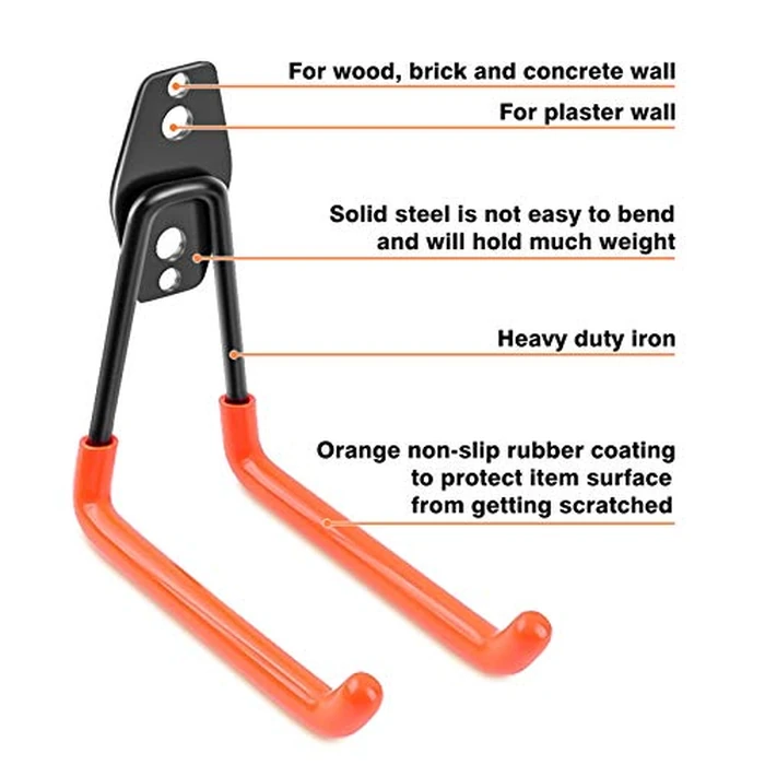 Heavy Duty Steel Garage Storage Hooks, 14 Pack - Tool Hangers with Anti-Slip Coating for Garden Tools, Ladders, Bulky Items by Remiawy - Image 3