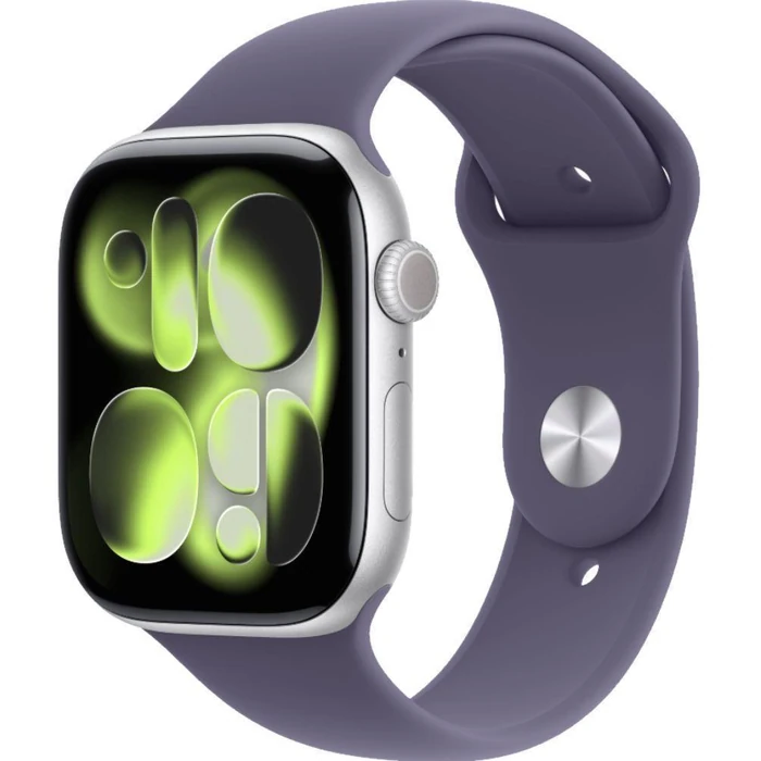 Apple Watch Series 11 (Cellular + GPS) - 64GB - 42mm - Silver Aluminum Case with Purple Fog Silicone Sport Band - S/M Size by Apple - Image 2