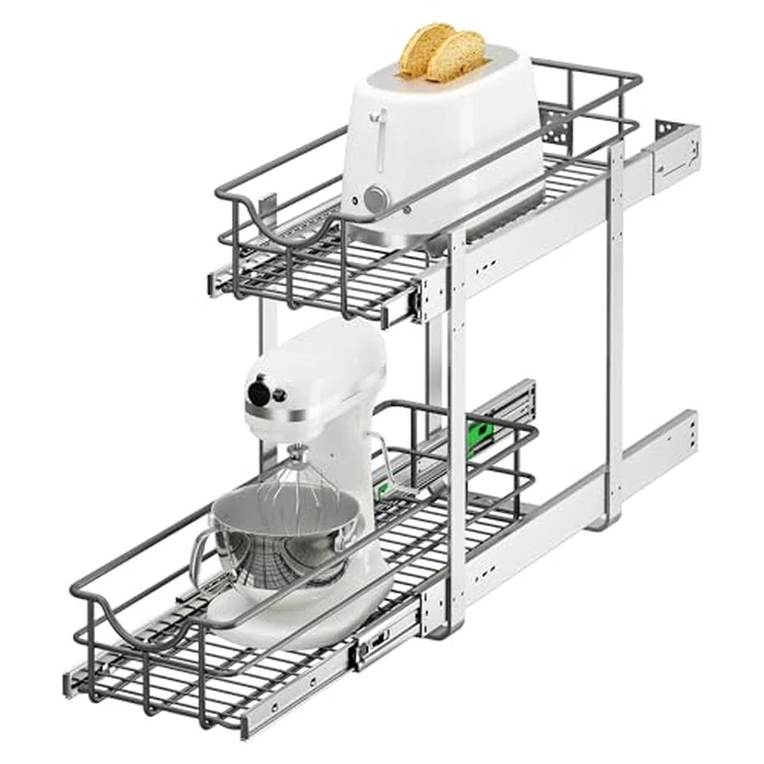 Sylunawyn 2 Tier Pull Out Cabinet Organizer - 8" W x 22" D Soft Close Slide Out Shelves with Shelf Liners - Pullout Drawers for Kitchen Cabinets, Pantry, Bathroom, Heavy Duty Steel Wire Baskets by Sylunawyn - Used - Very Good condition - US$74.49