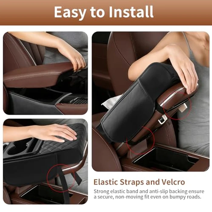 Cxprctpu 5-in-1 Center Console Cover for Car, Universal Armrest Cover Cushion, Upgrade Arm Rest Cover for Car with Cup Holder & Storage, PVC Leather Armrest Pad with Phone Slot & Tissue Holder, Black by Cxprctpu - Image 6