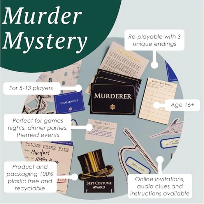 Talking Tables Reusable Murder Mystery Game Death on The Boat, Interactive Family Dinner Party Games Night, Halloween, Christmas Solve The Crime Case, Detective Clues Age 16+, 5-12 Players by Talking Tables - Image 3