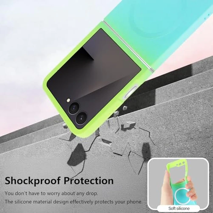 Omio Magnetic Silicone Case for Samsung Galaxy Z Flip 7 Compatible with MagSafe, Luxury Gradient Design Slim Soft Liquid Silicone Shockproof Phone Cover for Women Men Girls, Green/Blue by Omio - Image 3