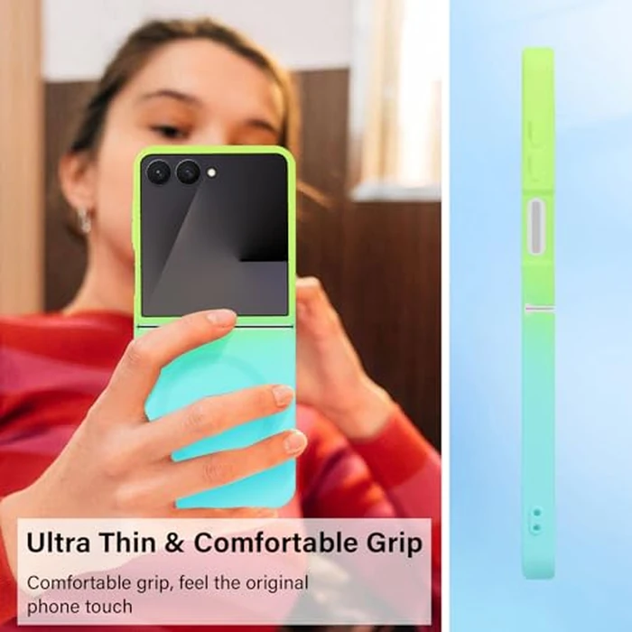 Omio Magnetic Silicone Case for Samsung Galaxy Z Flip 7 Compatible with MagSafe, Luxury Gradient Design Slim Soft Liquid Silicone Shockproof Phone Cover for Women Men Girls, Green/Blue by Omio - Image 7