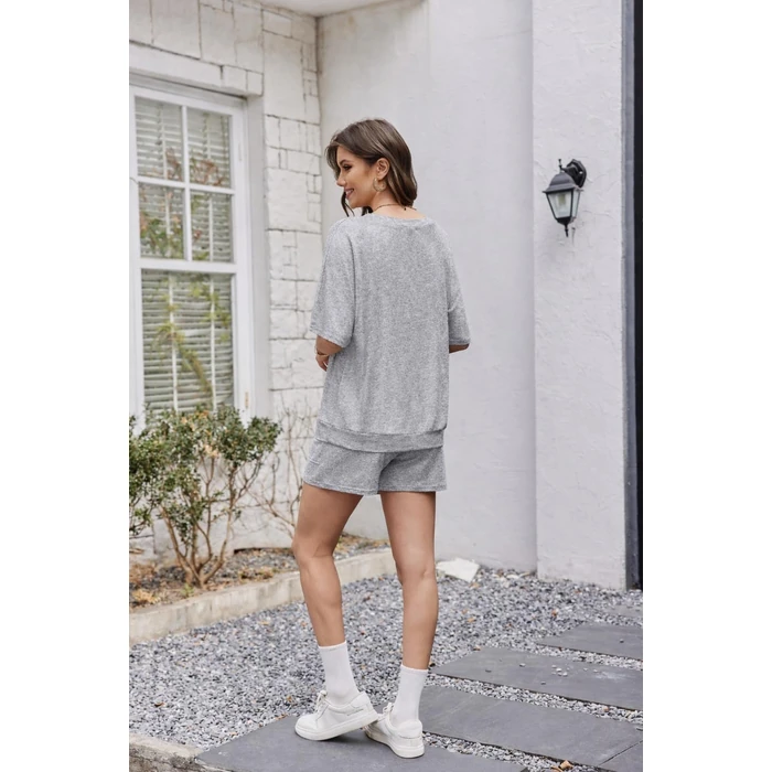 Ekouaer Lounge Sets for Women V Neck Womens Pajama Sets Two Piece Short Sets Summer Vacation Outfits with Large Pockets Grey by Ekouaer - Used - Very Good condition - US$21.62