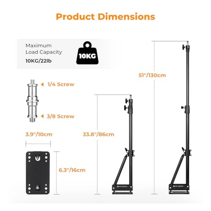 K&F CONCEPT Wall Mount Boom Arm 51"- Rotating Triangle Stand for Ring Light, Softbox, Reflector - Support 180 degreesFlexible Rotation, 33-51in Adjustable Length, 20lbs Heavy Duty with 1/4''&3/8'' Mount by K&F CONCEPT - Image 4