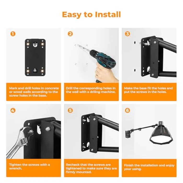 K&F CONCEPT Wall Mount Boom Arm 51"- Rotating Triangle Stand for Ring Light, Softbox, Reflector - Support 180 degreesFlexible Rotation, 33-51in Adjustable Length, 20lbs Heavy Duty with 1/4''&3/8'' Mount by K&F CONCEPT - Image 5