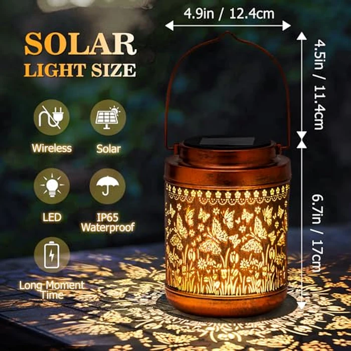 Butterfly Solar Lanterns Outdoor Waterproof - Birthday Gifts for Women Mom Grandma - Metal Hanging Garden Decorative LED Lights for Yard Patio Lawn Porch Backyard Deck by PathGlo - Image 2