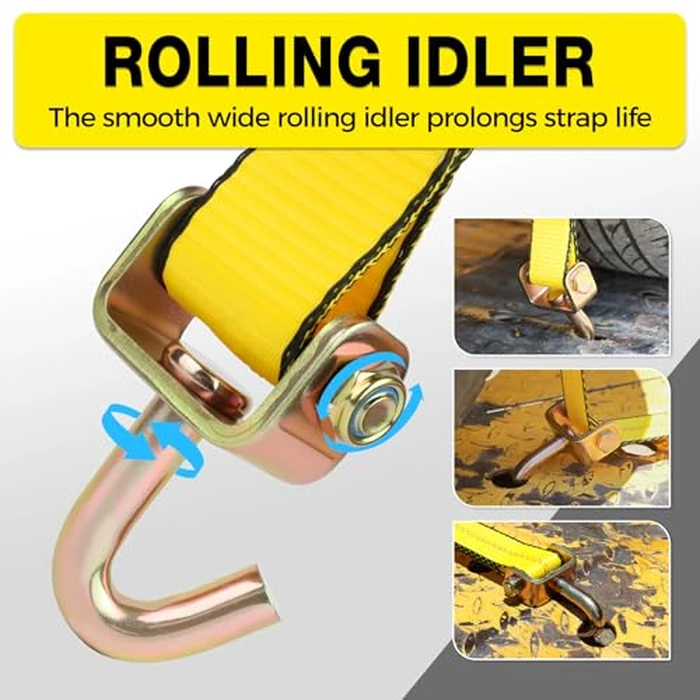 Autofonder Car Hauler Straps Heavy Duty 10,000 lbs Break Strength-3-Point Tire Tie Down Straps for Trailers,Over The Wheel Tie Downs with Rubber Cleats for SUV,Truck,ATV,UTV by Autofonder - Image 4