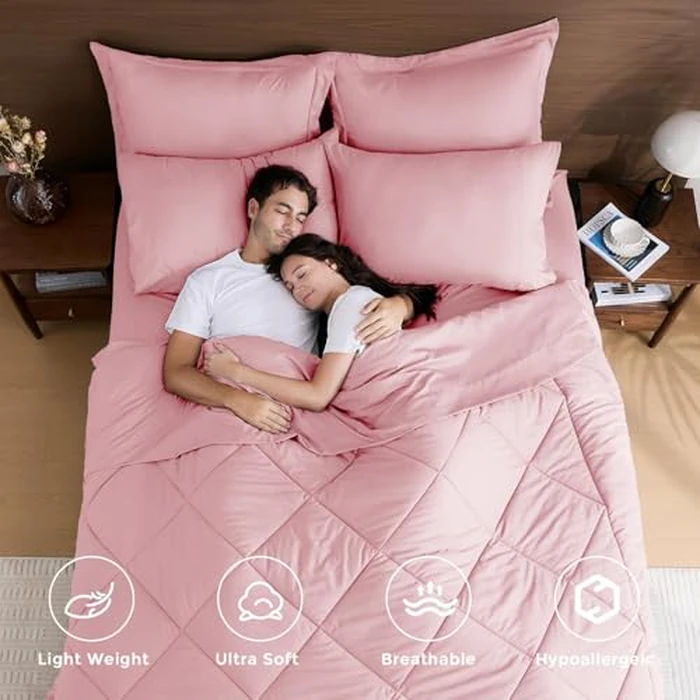 HEVUMYI Twin-XL Comforter Set - 5-Piece All Season Bed in a Bag Twin-XL, Ultra Soft Bedding Set with Comforter, Flat Sheet, Fitted Sheet, Pillowcases, Pillow Shams, Baby Pink by HEVUMYI - Image 2