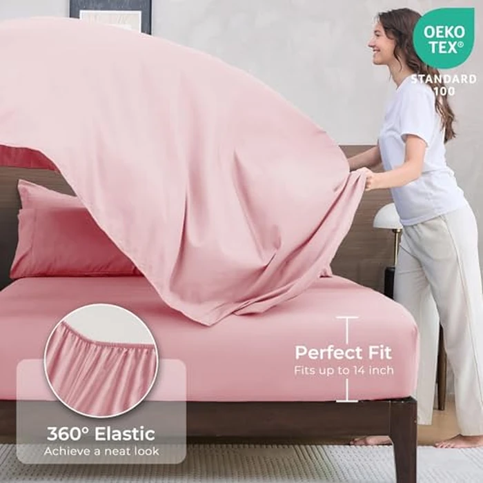 HEVUMYI Twin-XL Comforter Set - 5-Piece All Season Bed in a Bag Twin-XL, Ultra Soft Bedding Set with Comforter, Flat Sheet, Fitted Sheet, Pillowcases, Pillow Shams, Baby Pink by HEVUMYI - Image 5