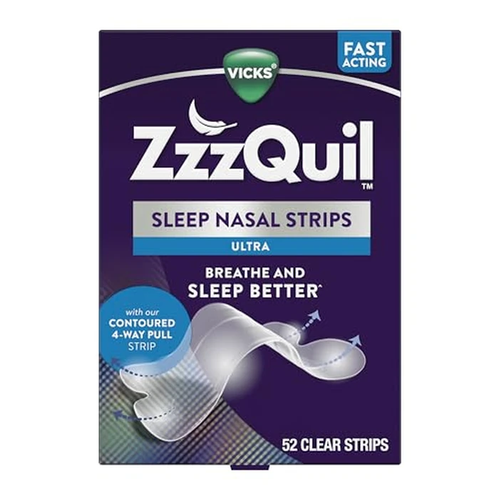 ZzzQuil Sleep Nasal Strips, Clear Nasal Strips, Snoring Relief from Nasal Congestion, Works Instantly, Reduces Nasal Congestion for Less Snoring and Better Sleep, Drug Free, 52 Nasal Strips by ZzzQuil - Used - Like New condition