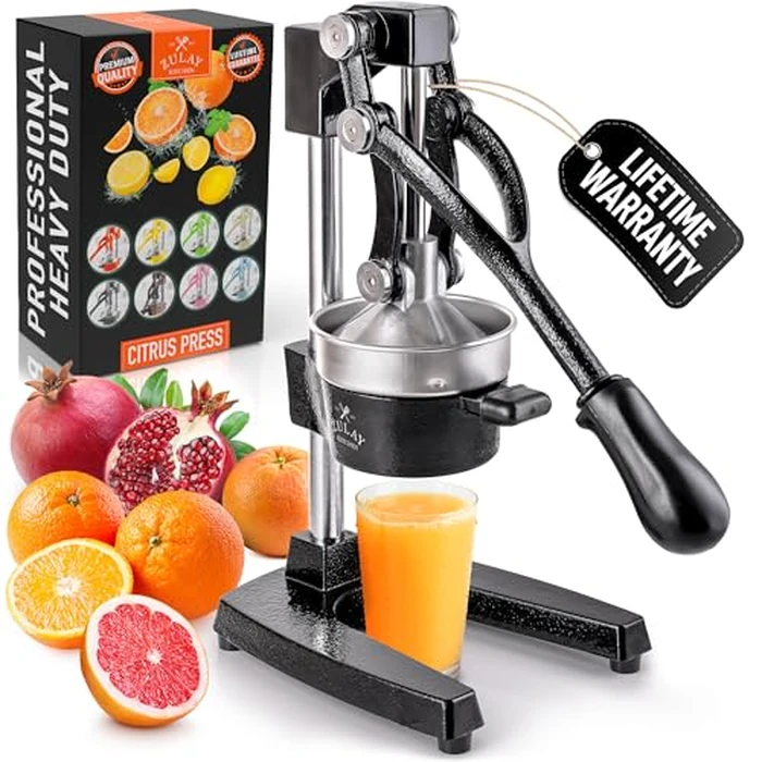 Zulay Kitchen Cast Iron Juicer - Easy-to-Clean Heavy-Duty Manual Juicer, Professional Citrus Juicer - Stainless Steel Lemon Squeezer - Manual Citrus Press & Orange Squeezer - Orange Juicer (Black) by Zulay Kitchen - Used - Very Good condition