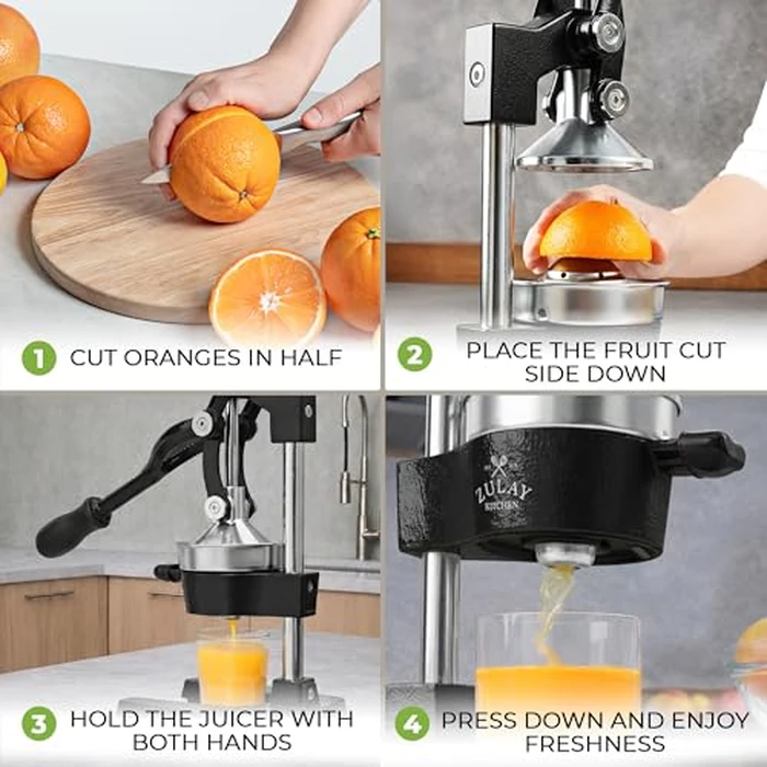 Zulay Kitchen Cast Iron Juicer - Easy-to-Clean Heavy-Duty Manual Juicer, Professional Citrus Juicer - Stainless Steel Lemon Squeezer - Manual Citrus Press & Orange Squeezer - Orange Juicer (Black) by Zulay Kitchen - Image 4