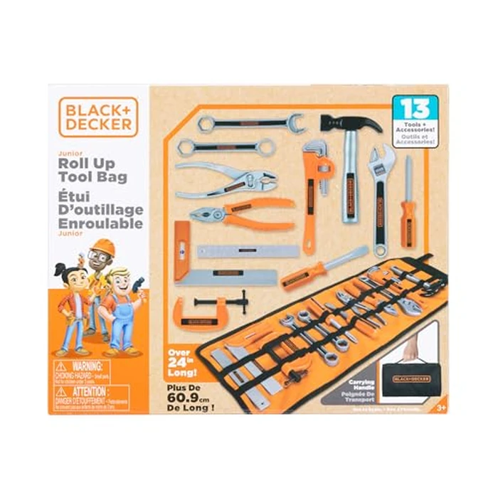 BLACK+DECKER Kids Tool Bag Set 13-Piece Junior Roll Up Bag Pretend Play Tools, Hammer, Phillips Screwdriver, Pliers, Adjustable Wrench & More! for Boys & Girls Ages 3+ by Jakks Pacific - Image 4
