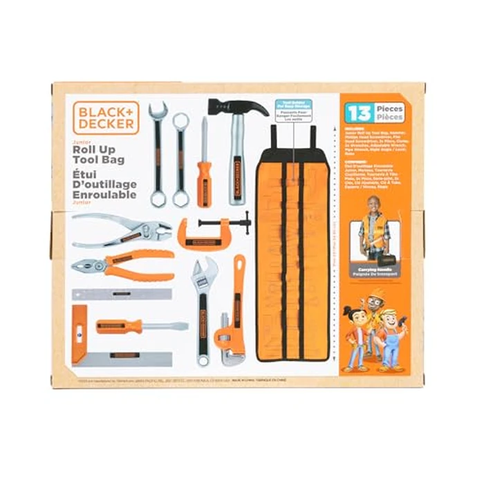 BLACK+DECKER Kids Tool Bag Set 13-Piece Junior Roll Up Bag Pretend Play Tools, Hammer, Phillips Screwdriver, Pliers, Adjustable Wrench & More! for Boys & Girls Ages 3+ by Jakks Pacific - Image 8
