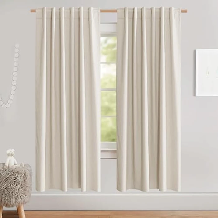 NICETOWN Natural 100% Blackout Curtains 63 Inches Length for Kitchen, Short Linen Drapes Privacy Window Treatments with Thermal Insulated White Liner,Set of 2,52 Inches Width by NICETOWN - Used - Acceptable condition - CA$26.01