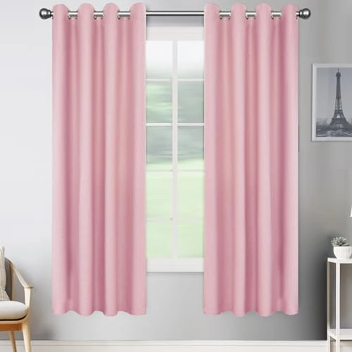 JIVINER 2 Panel Set Linen Blackout Curtains for Bedroom Living Room Darkening Curtains Grommet Thermal Insulated 63 inch Window Drapes Panels (Baby Pink, W52 X L63,2 Panels) by JIVINER - Used - Good condition