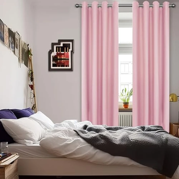 JIVINER 2 Panel Set Linen Blackout Curtains for Bedroom Living Room Darkening Curtains Grommet Thermal Insulated 63 inch Window Drapes Panels (Baby Pink, W52 X L63,2 Panels) by JIVINER - Image 2