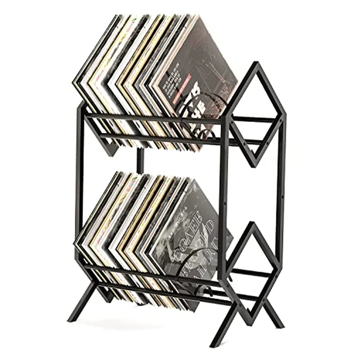 RUILALIFE 2-Tier-Vinyl-Record-Storage-Holder With Dividers, 200 LPs Albums Storage Rack Shelf, Steel Music Records Display Shelf Organizer For Book, Magazine, Files,Matte Black by RUILALIFE - Image 1