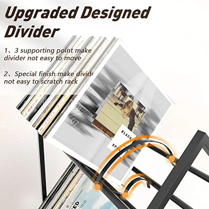 RUILALIFE 2-Tier-Vinyl-Record-Storage-Holder With Dividers, 200 LPs Albums Storage Rack Shelf, Steel Music Records Display Shelf Organizer For Book, Magazine, Files,Matte Black by RUILALIFE - Image 3
