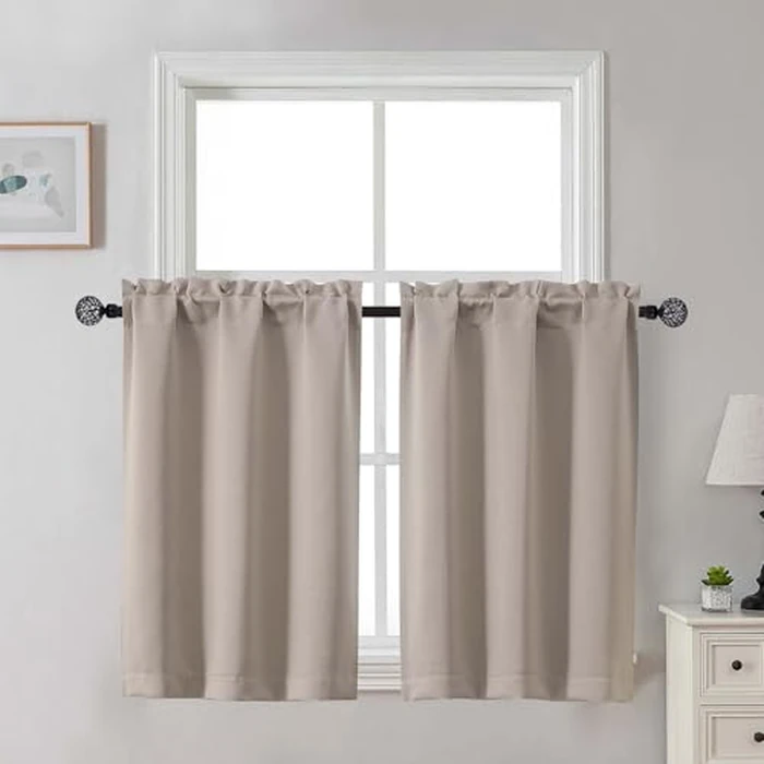 Gwine Stone Blackout Curtains for Small Window Treatment, Light Blocking Short Kitchen Window Curtains Over Sink, Rod Pocket Half Window Tiers for Bathroom Basement, Each 30" Wx36 L, 2 PCS by Gwine - Used - Like New condition