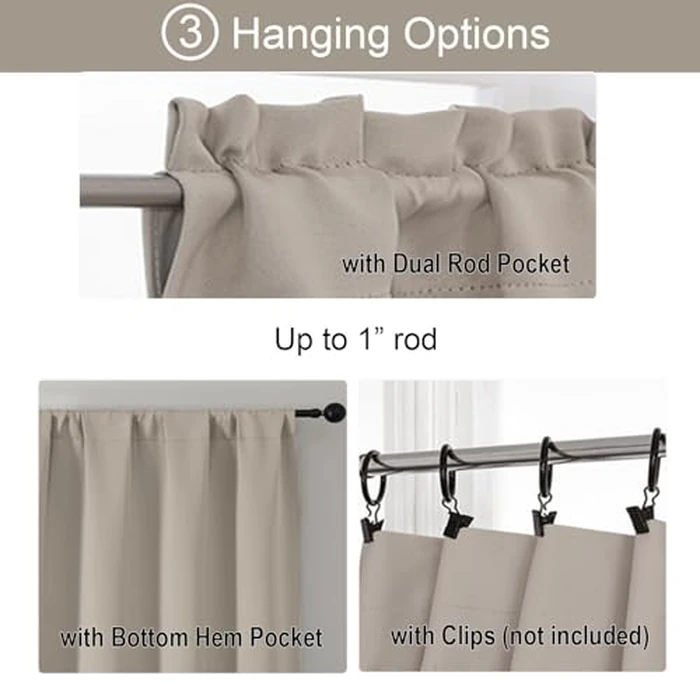 Gwine Stone Blackout Curtains for Small Window Treatment, Light Blocking Short Kitchen Window Curtains Over Sink, Rod Pocket Half Window Tiers for Bathroom Basement, Each 30" Wx36 L, 2 PCS by Gwine - Image 5