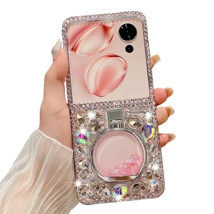 for Samsung Galaxy Z Flip 7 Case for Women Girls Bling Diamond Design,Flip 7 Phone Case Cute Glitter Girly Handmade Rhinestone Soft TPU Bumper with Flowing Liquid Ring Stand for Samsung Z Flip 7 Pink by Aulzaju - Used - Acceptable condition - US$11.83