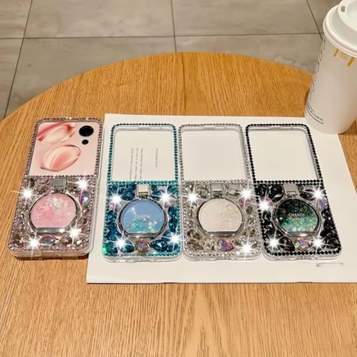 for Samsung Galaxy Z Flip 7 Case for Women Girls Bling Diamond Design,Flip 7 Phone Case Cute Glitter Girly Handmade Rhinestone Soft TPU Bumper with Flowing Liquid Ring Stand for Samsung Z Flip 7 Pink by Aulzaju - Image 4