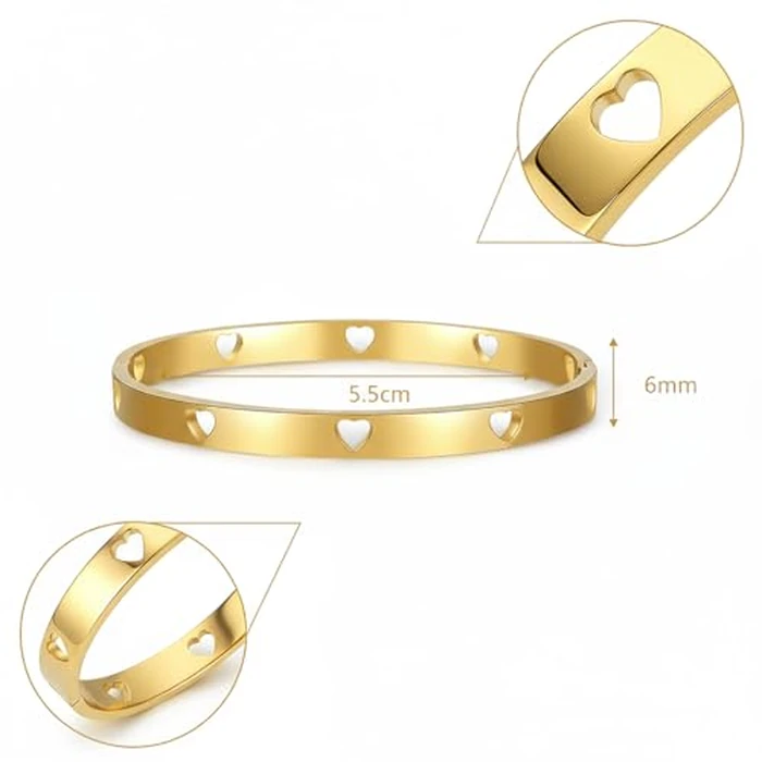 Cryinsun Baby Infant Toddler Kids Girls Heart Bangle Bracelet,18K Gold-plated 316L Stainless Steel Cuff Bracelets With Heart Shape,Jewelry Gifts For Birthday (1PC Gold Plated) by Cryinsun - Image 2