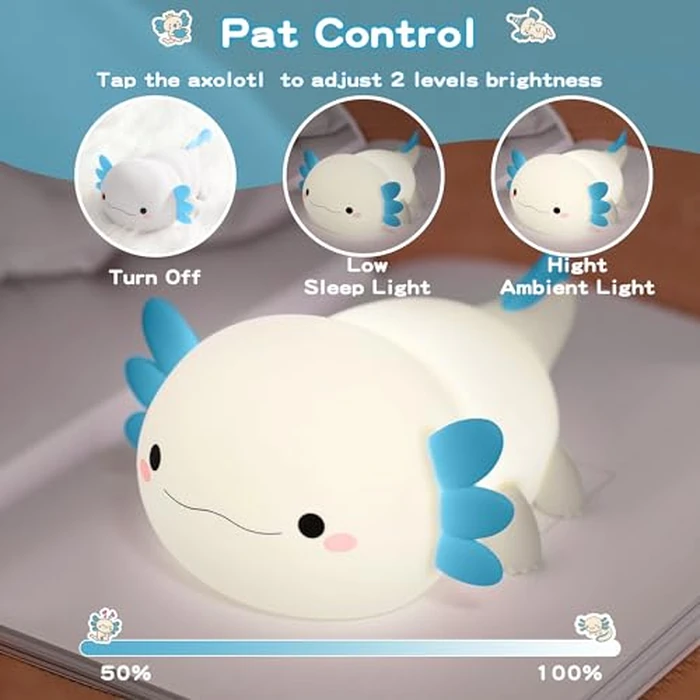FAMIDUO Cute Axolotl Night Light, Dimmable Silicone Animal Nursery Night Light, Kawaii Rechargeable Squishy Novelty Bedside Touch Lamp, Baby Room Decor, Axolotl Gifts for Kids/Boys by FAMIDUO - Image 2